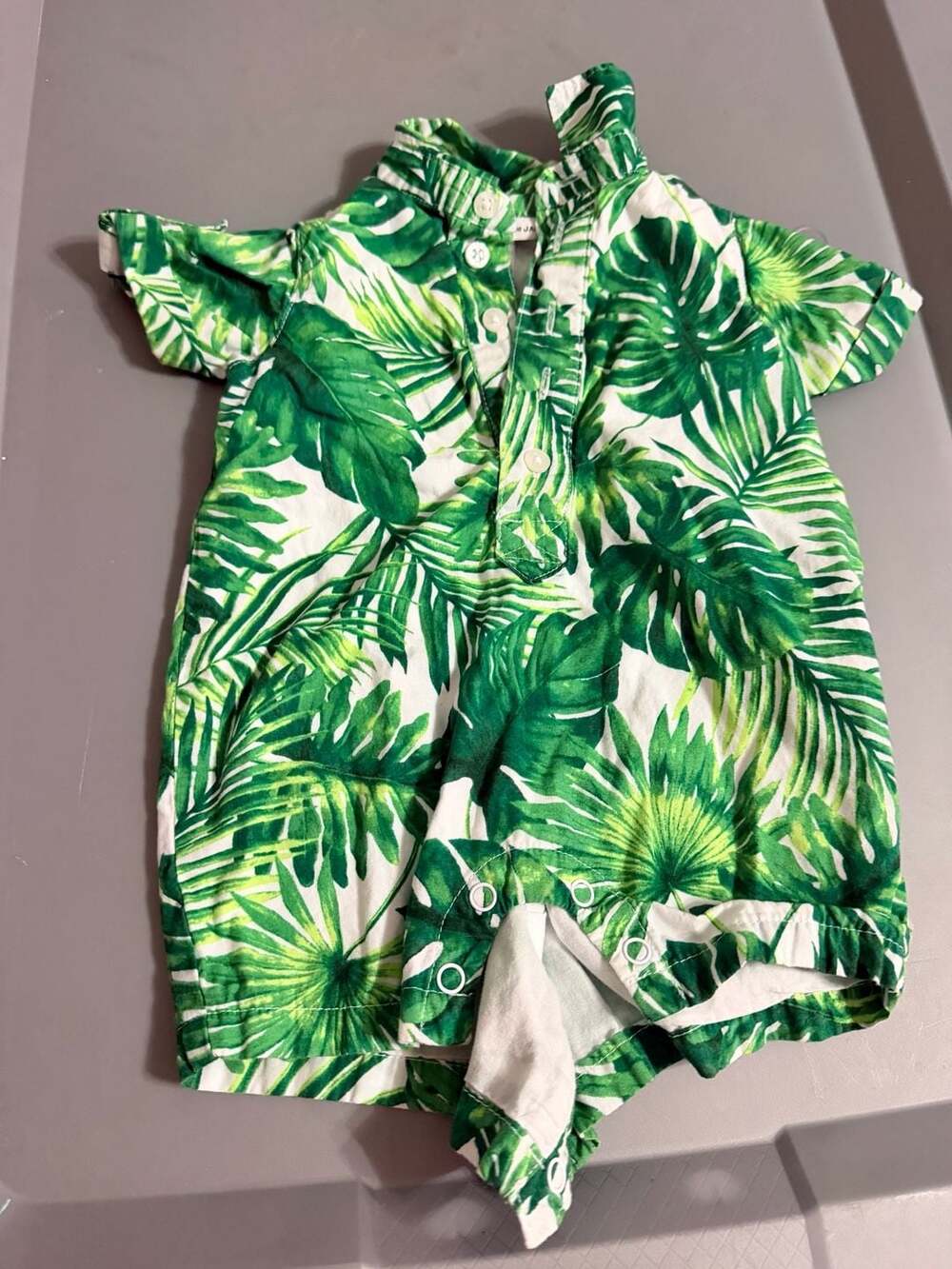 Janie And Jack Tropical Leaf Romper Size 0 To 3 Months Green